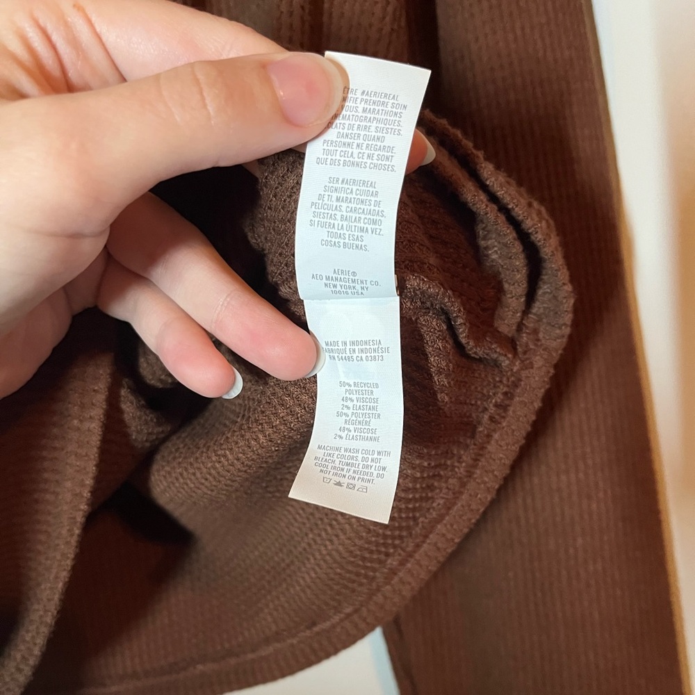 SOLD Aerie Matching Set | Waffle Knit Wrap Front Top & Joggers in Brown - Picture 6 of 9